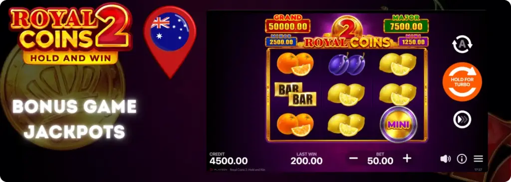 Royal Coins 2 reels with 777s, minor jackpot win 1900.00, credit 800