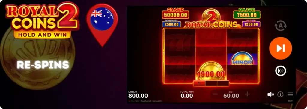 Royal Coins 2 Hold and Win Bonus Game re-spins with Minor jackpot symbol active